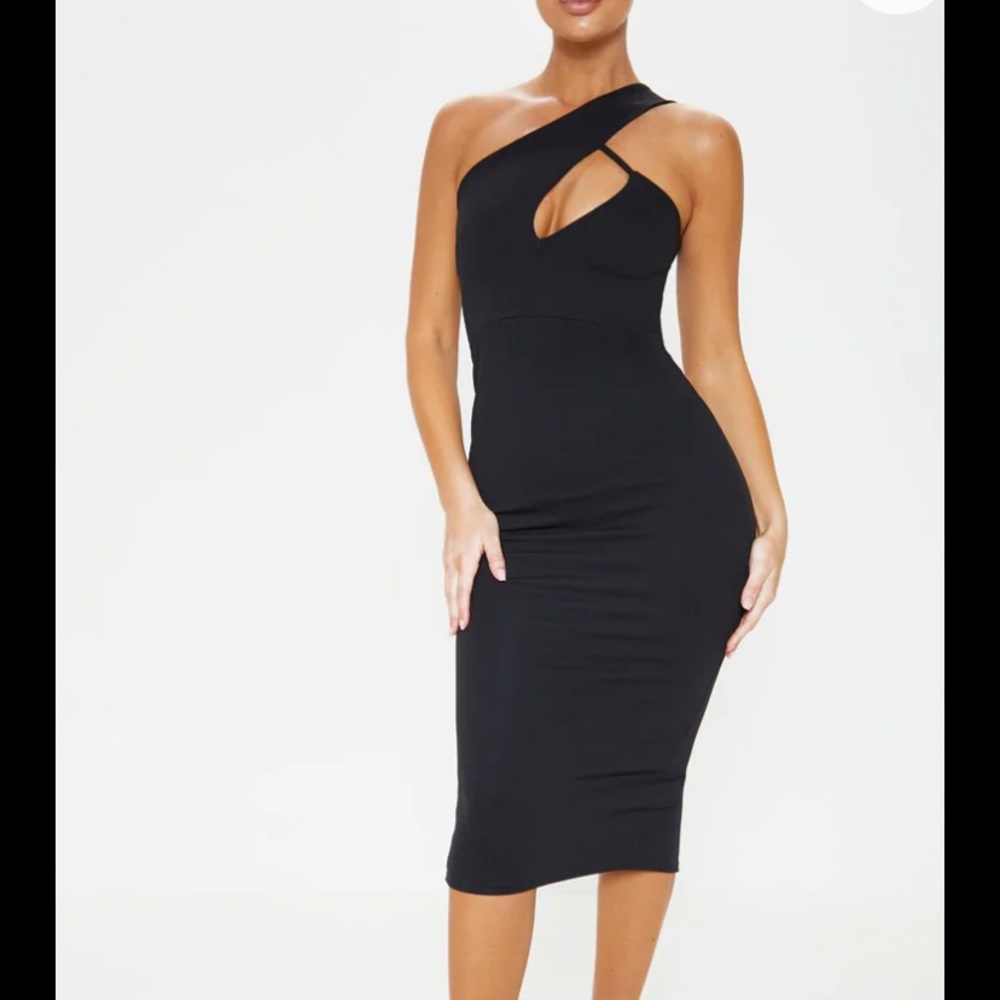 One shoulder midi black dress with back slit
